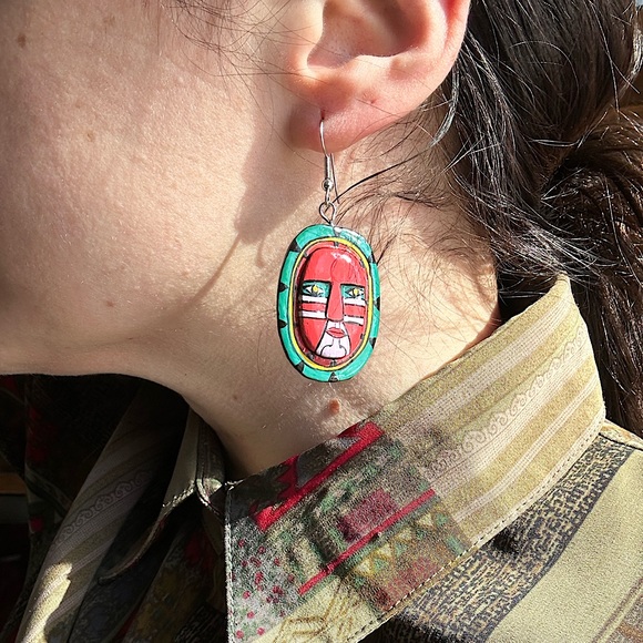 Hand painted wooden earrings - Picture 2 of 5
